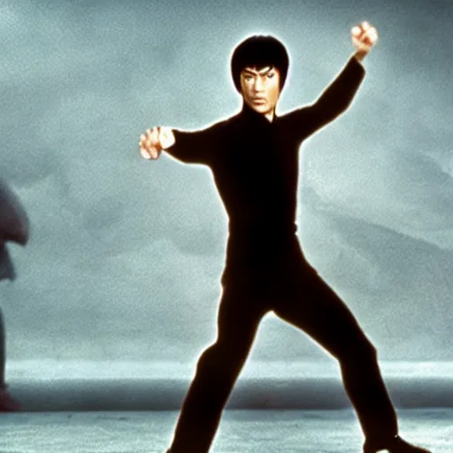 Image similar to bruce lee as luke skywalker in star wars episode 3, 8k resolution, full HD, cinematic lighting, award winning, anatomically correct