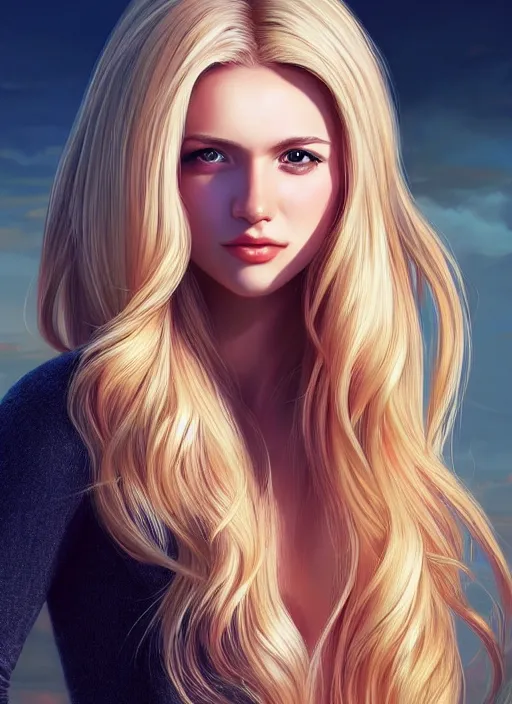 Image similar to photo of a gorgeous female with long blonde hair in the style of stefan kostic, realistic, full body shot, wide angle, sharp focus, 8 k high definition, insanely detailed, intricate, elegant, art by stanley lau and artgerm, floating embers