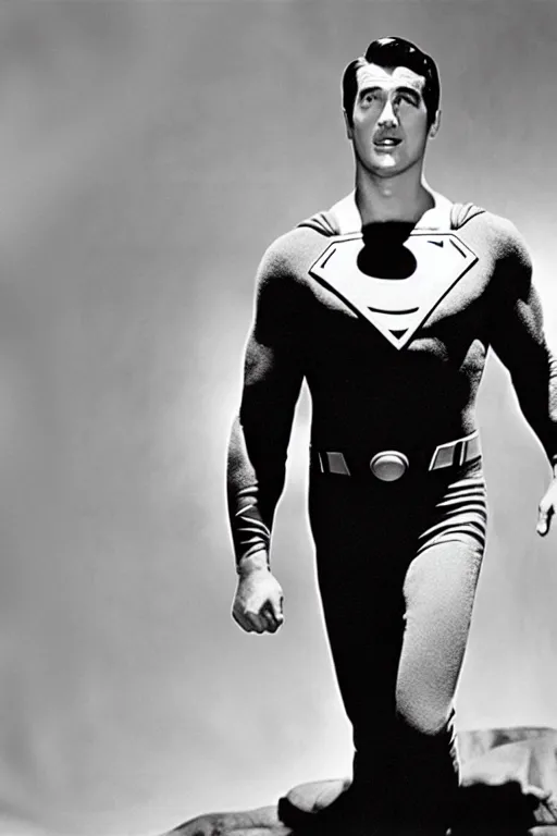 Image similar to rock hudson playing superman in, superhero, dynamic, 3 5 mm lens, heroic, studio lighting