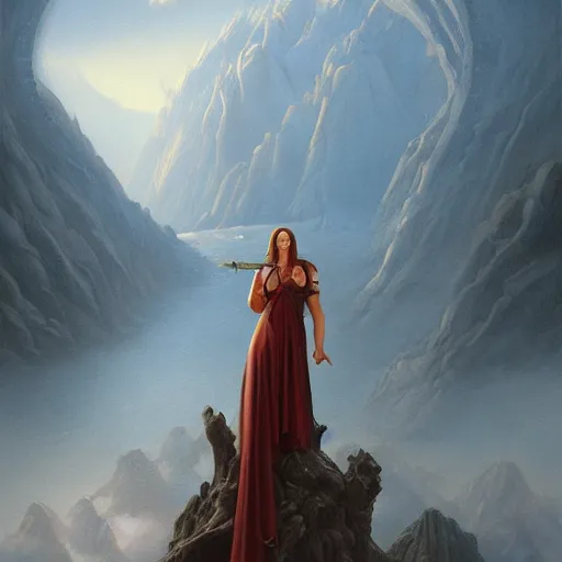 Image similar to a photorealistic painting of a woman and a dragon, a matte painting by christophe vacher, featured on deviantart, fantasy art, matte painting, storybook illustration, 2 d game art. extremely detailed. realism. symmetry. photorealism. coherent