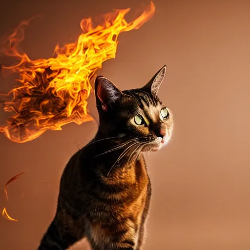 Image similar to professional photograph of a cat throwing a molotov