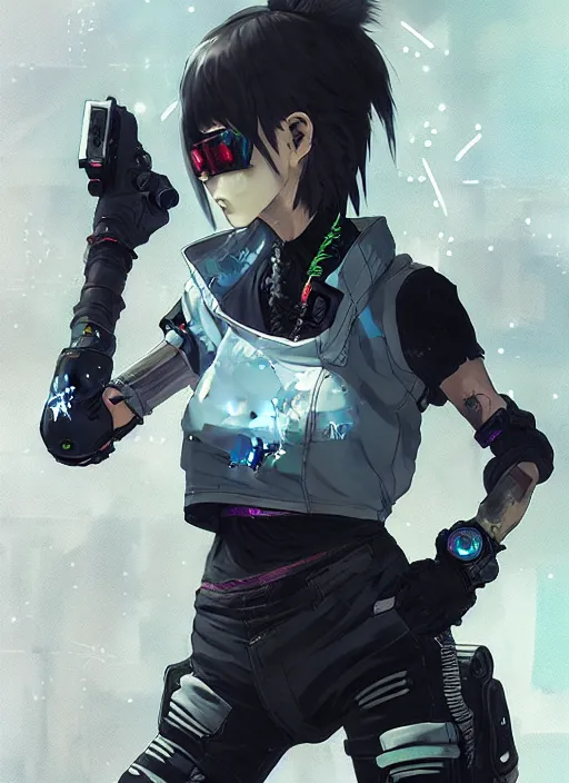 Image similar to hyper - realistic cyberpunk anime woman wearing inline skate, tokyo street, extreme detail, good face, model, concept art, in style of yoji shinkawa, pan ren wei, col price, atey ghailan, by greg rutkowski, aesthetic