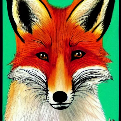 Image similar to portrait of retarded fox, eyes in different directions, rabies, propaganda style, vivid colors, very detailed