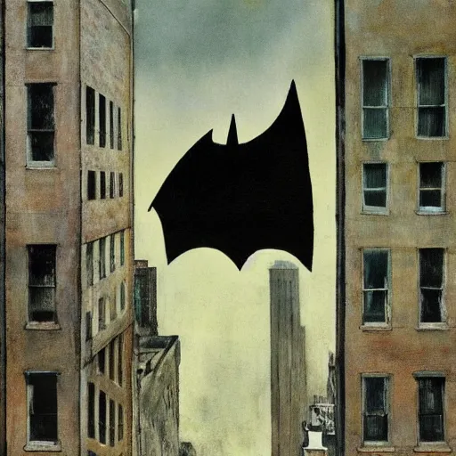 Image similar to Andrew Wyeth artwork, Batman in the city