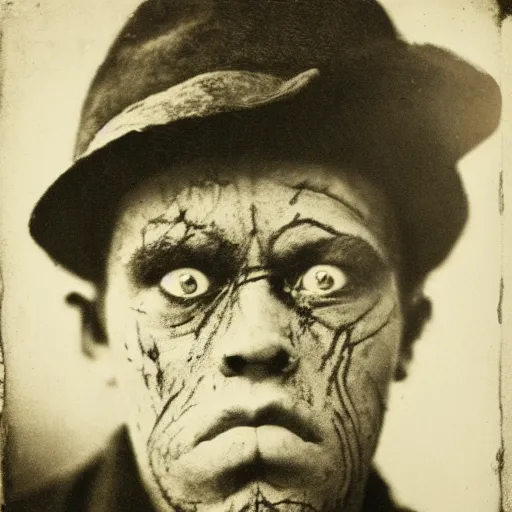 Image similar to close up photo portrait of a 19th century young ugly clean-face brutal male angry gangster with scars by Diane Arbus and Louis Daguerre