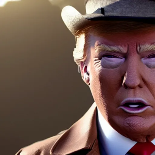 Image similar to Donald Trump starring as Indian jones in new movie, cinematic still, 4K, hyper realistic,