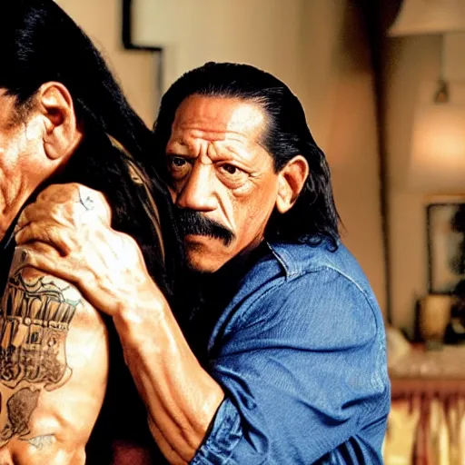 Image similar to danny trejo in a romantic comedy