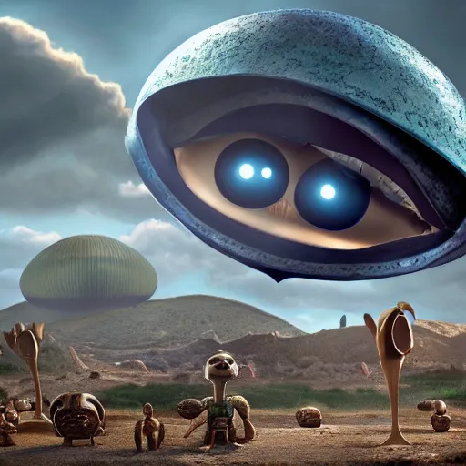 Image similar to Pixar movie about an alien invasion Ancient Athens, UFOs, portrait, intricate, 8k highly professionally detailed, HDR, CGsociety