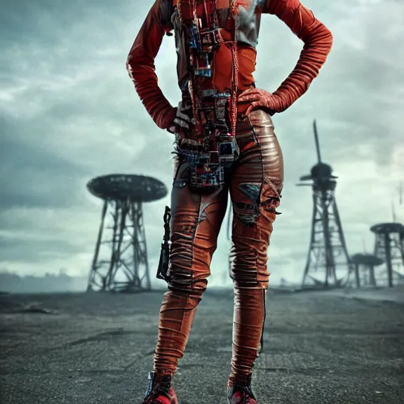 Image similar to full length photo of a very beautiful female atompunk warrior, 8 k, hdr, smooth, sharp focus, high resolution, award - winning photo