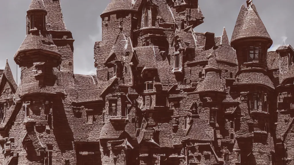 Prompt: open angle photo of a castle made of chocolate,