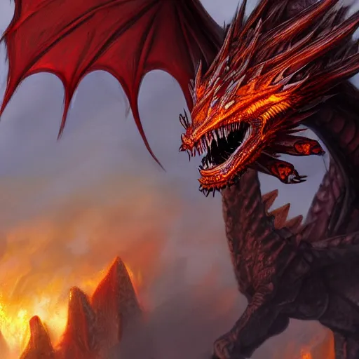Prompt: a fantasy fire dragon, magic the gathering, detailed, trending on artstation, deviantart, 8k, high res