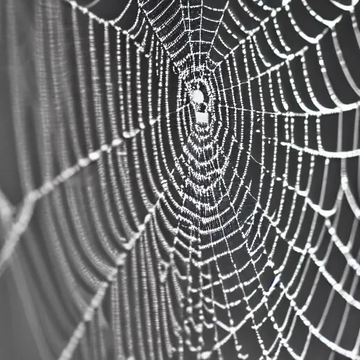 Image similar to dewdrops on spiderweb, award winning black and white photography