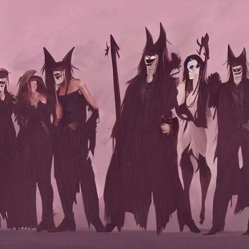 Prompt: a group of intimidating balkan vampires posing menacingly, by WLOP