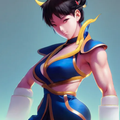 Image similar to A beautiful semi realistic anime portrait of Chun li, by Stanley Artgerm Lau, WLOP, Rossdraws, James Jean, Andrei Riabovitchev, Marc Simonetti, and Sakimichan, tranding on artstation H- 768