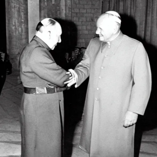 Prompt: Adolph Hitler meeting John Paul II, famous photo