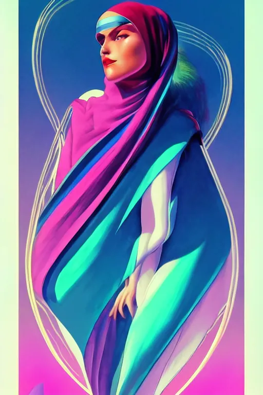 Image similar to 🧕🏽🌈, 8 0 s art deco, artstation, moebius + artgerm, hd,