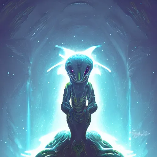 Image similar to glowing alien monster inspired by René Laloux, Dan Mumford, Greg Rutkowski,stars, cinematic