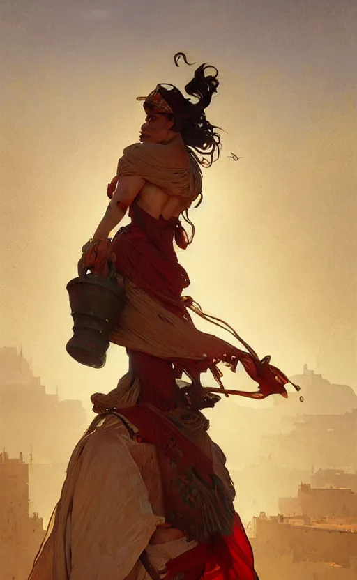 Image similar to a personification of the country morocco, highly detailed, digital painting, artstation, concept art, sharp focus, illustration, art by greg rutkowski and alphonse mucha