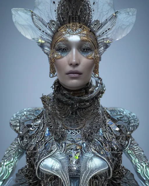 Image similar to a highly detailed metahuman 4 k close up render of an alien goddess bella hadid monument renaissance in iris van herpen dress schiaparelli in diamonds crystals swarovski and jewelry iridescent in style of alphonse mucha gustav klimt trending on artstation made in unreal engine 4