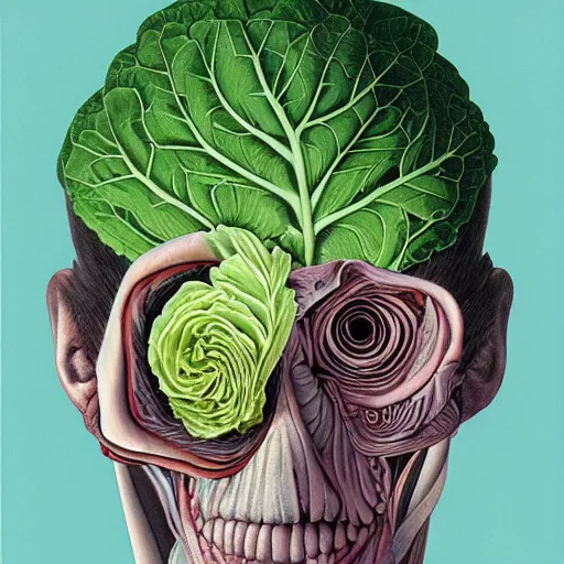Image similar to the anatomy of a head of lettuce, an ultrafine detailed painting by james jean, hd 2 d, behance contest winner, vanitas, angular, altermodern