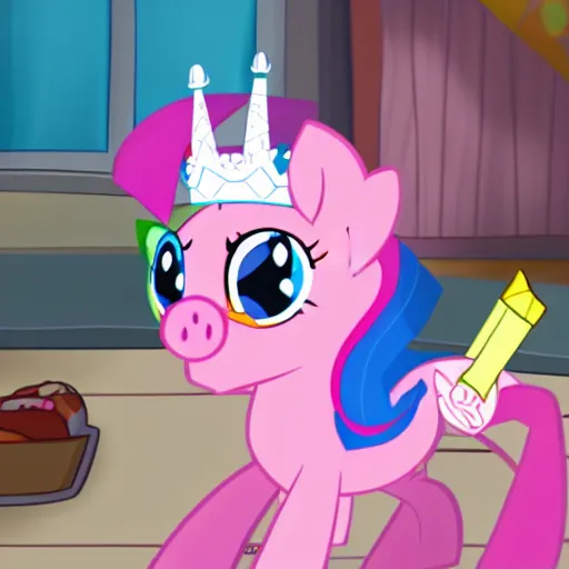 Image similar to walking pig wearing a crown in the style of my little pony cartoon