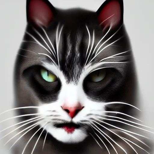 Image similar to a cat joker ~ photorealistic ~ digital art ~ cool ~