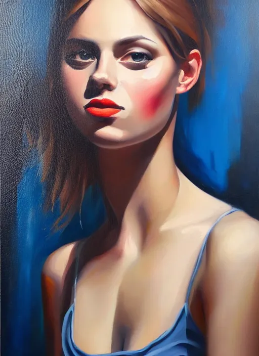 Prompt: painting of a gorgeous young woman in the style of Solly Smook, realistic, sharp focus, 8k high definition, insanely detailed, intricate, elegant, art by Solly Smook