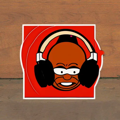 Image similar to svg sticker of a Dancing-Cleveland Brown, at a rave, spinning records, giant headphones rocking out, wearing headphones, huge speakers, dancing, rave, DJ, spinning records, digital art, amazing composition, rule-of-thirds, award-winning, trending on artstation, featured on deviantart