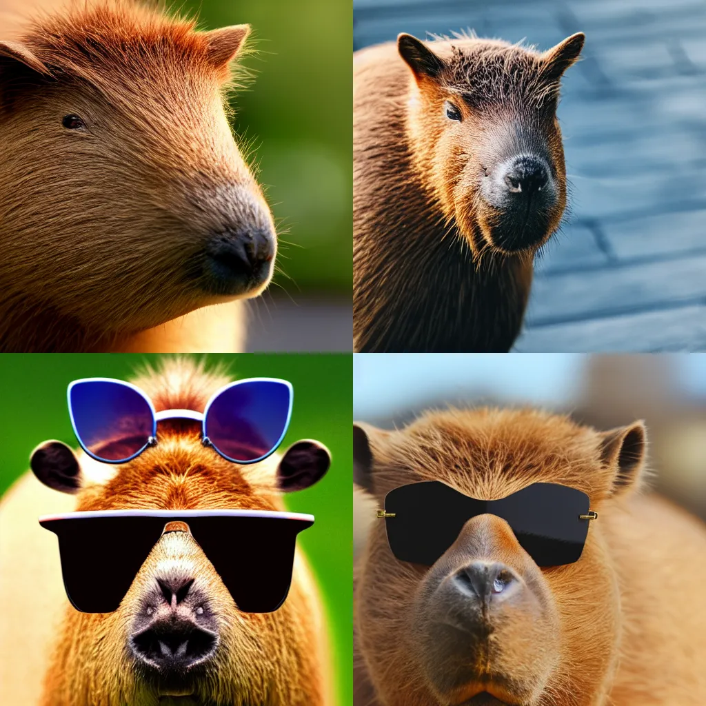 Prompt: Simple Art Of A Capybara with Sunglasses, 4K