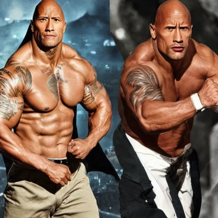 Image similar to dwayne johnson fighting crime, detailed sharp photo