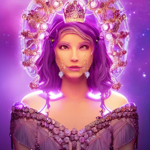 Image similar to portrait princess of amethyst, glowing, ornate and intricate purple jewelry, jaw dropping beauty, glowing background lighting, purple accent lighting, hyper detailed, fairy tale, 4 k octane render