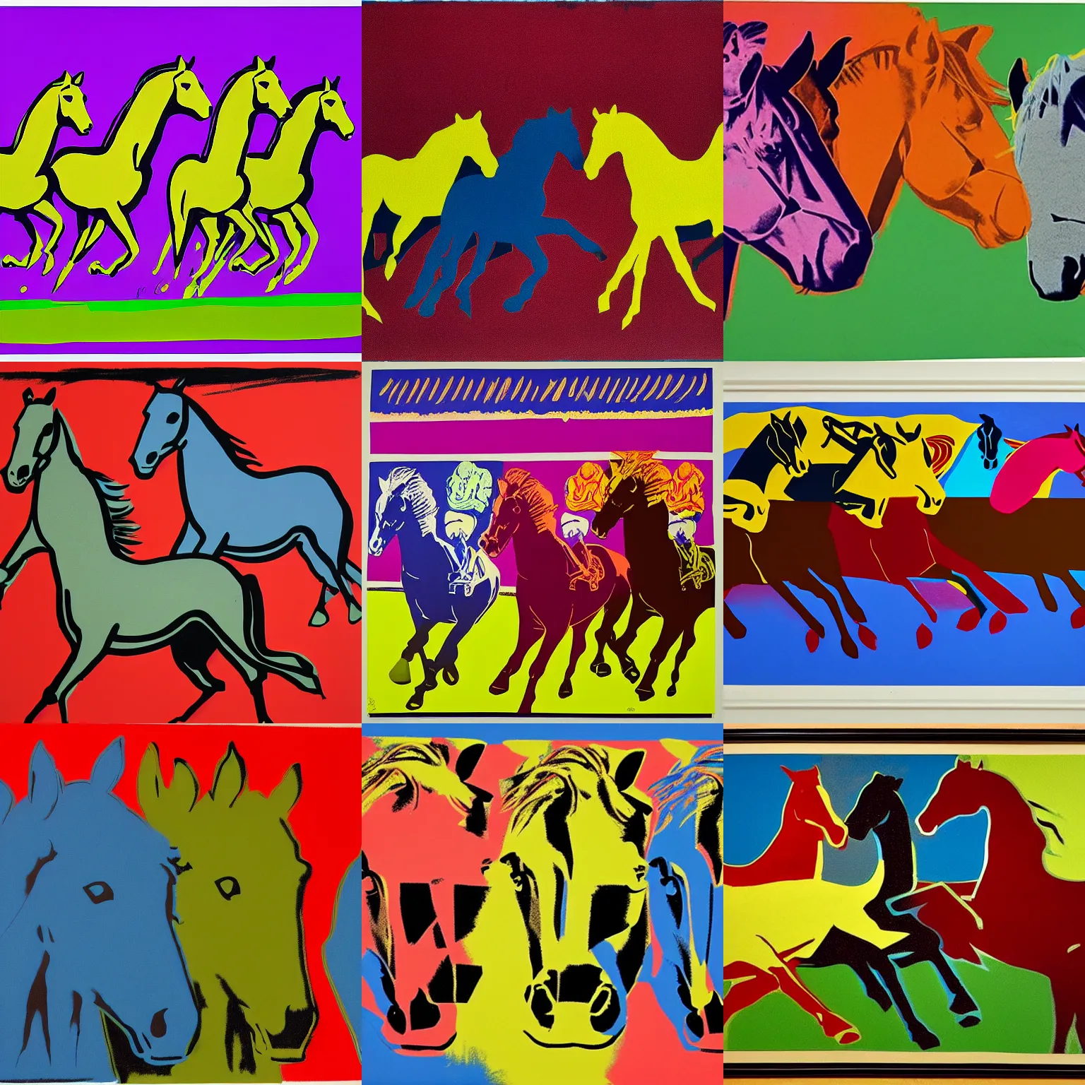 Prompt: horses racing by andy warhol