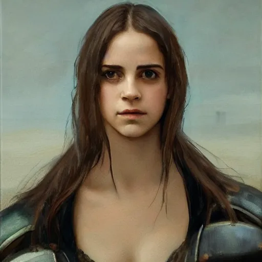 Image similar to a realistic painting by Gustave Courbet depicting the Kamen Rider Femme with the head of the symbiotic Emma Watson in the Renaissance,smooth,Sharp focus,high detailed,high resolution,fine art, trending on Artstation.