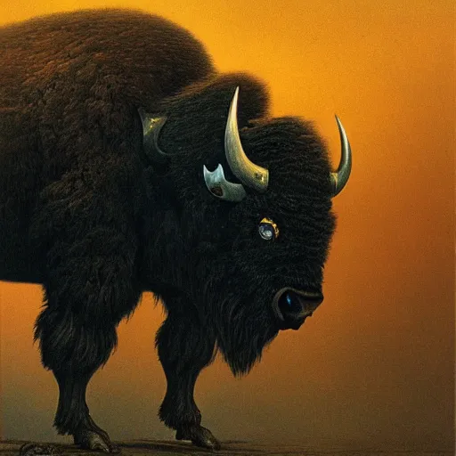 Image similar to bison as dark souls monster by zdzisław beksiński