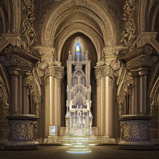 Prompt: a hyperrealistic 3 d render of a delicate ivory sculpture of an ornate detailed cathedral populated by mandelbrot fractals, micro detail, unreal engine, backlit lighting, octane renderer, catholicpunk, colorful, physically based rendering, carved soap, trending on cgsociety