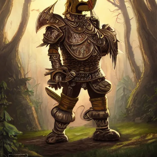 Image similar to portrait of homer simpson wearing armor, fighting a dragon in a mystical forest, dark fantasy, dnd style, mediaeval armor, highly detailed, intricate, holy, artstation, artistic