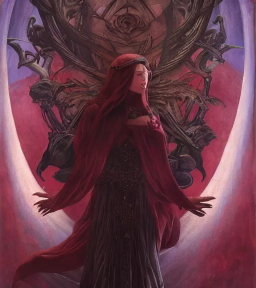 Image similar to blood rose nightmare of the maiden in the fortress of lies, by annie swynnerton and tino rodriguez and charlie bowater and tom bagshaw and nicholas roerich and jean delville and evelyn de morgan and lucien freud, dramatic lighting, floral tattoos, rich colors, smooth sharp focus, anime key visual, extremely detailed, adolf wolfli