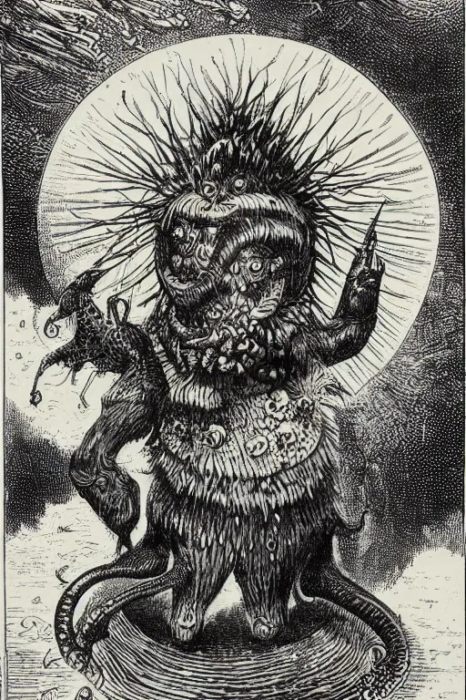 Prompt: 19th century wood-engraving of a strange creature called Kirby , whole page illustration from Jules Verne book titled Kirby and the Forgotten Land, art by Édouard Riou Jules Férat and Henri de Montaut, portrait, high quality, beautiful, highly detailed, removed watermarks