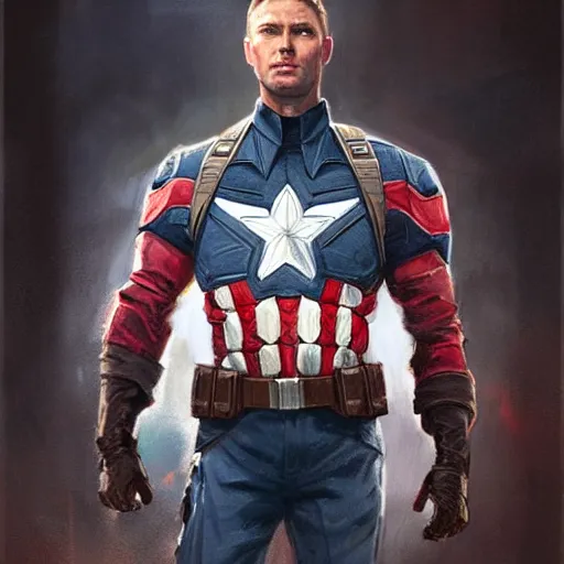 Prompt: A portrait of Jensen ackles as captain america, marvel art, art by greg rutkowski, matte painting, trending on artstation