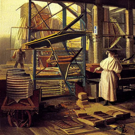 Prompt: paper factory by anton von werner