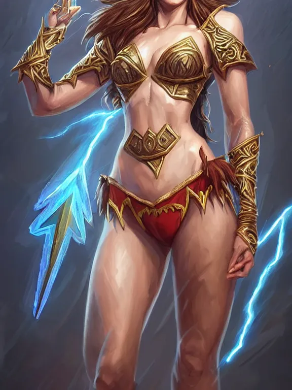 Image similar to symmetry!! intense fanart of a mage warrior as acotar protagonist in bikini armor, magic lightning ring, fireball hand, runic tattoos, intricate, elegant, highly detailed, digital painting, artstation, concept art, smooth, sharp focus, illustration, by cgsociety and stefan kostic and stanley lau and artgerm, gorgeous, elegant