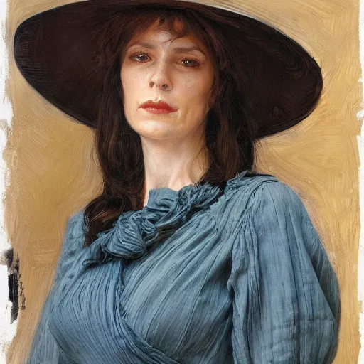 Prompt: portrait of a woman with a giant hat, by donato giancola and berthold woltze.