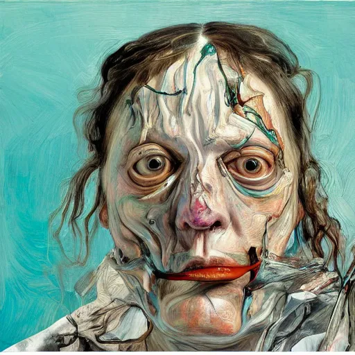 Image similar to high quality high detail painting by lucian freud and jenny saville, hd, crazy demonic witch, turquoise