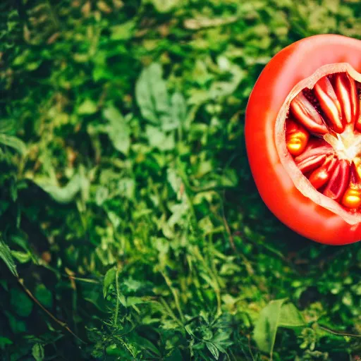 Prompt: jennifer lawrence inside a tomato, dslr 5 0 mm