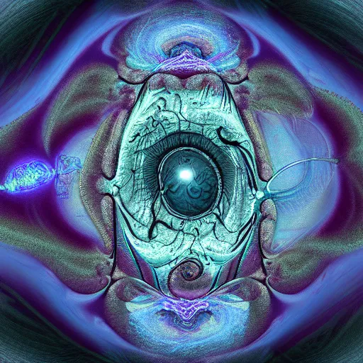 Prompt: the depthless eye, fractal twisting eldritch horror beyond comprehension, digital art, medical dissection