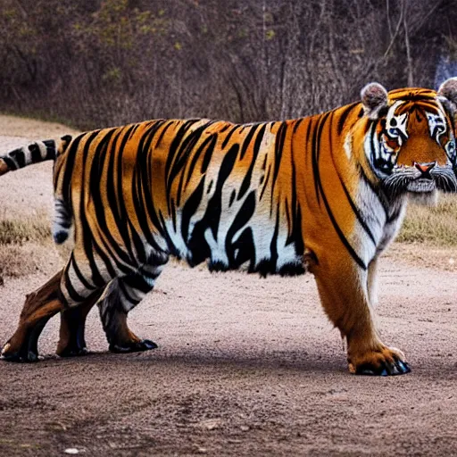 Image similar to a hybrid of a buffalo and a tiger, photography, award - winning, 8 k