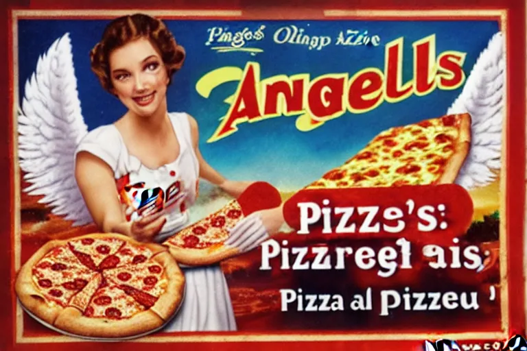 Image similar to angels, pizza, advertisement