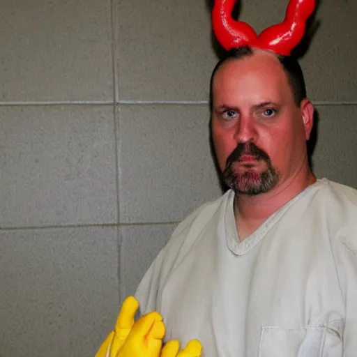 Image similar to inmate wearing chicken head