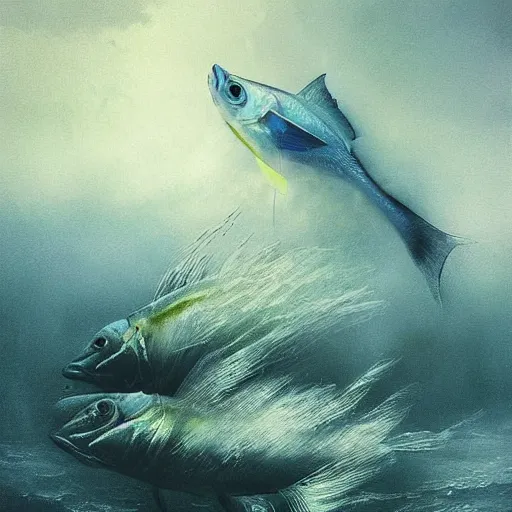 Image similar to fish by elena vizerskaya and ivan aivazovsky, perfectly detailed, artstation, sharp focus, highly detailed, studio photography, impresion de giclee arte abstracto, award winning