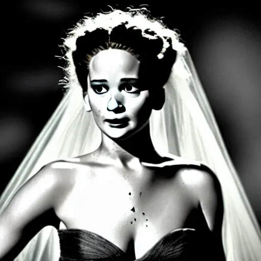 Image similar to jennifer lawrence, still from the movie bride of frankenstein